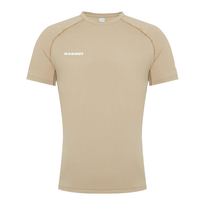 Men's beige hiking T-shirt with crew neck, short sleeves, Mammut logo at left chest