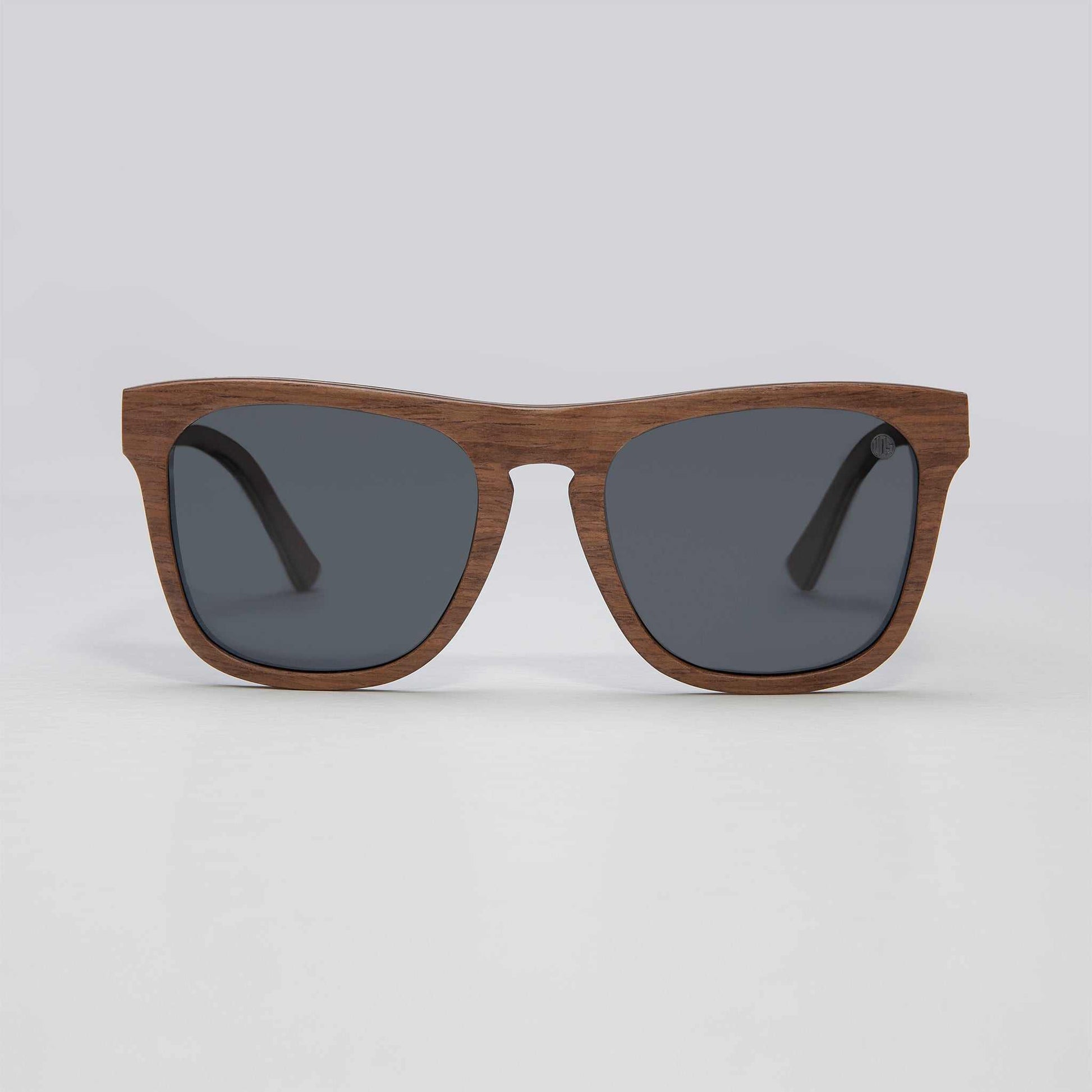 Toffee wood-look sunglasses with dark mirrored lenses and cat-eye shape