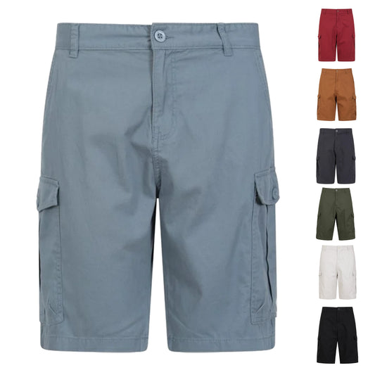 Men's cargo shorts in light blue, with front button and side cargo pockets