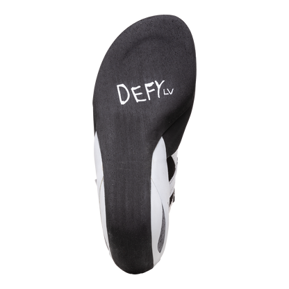 Evolv Defy LV shoe sole, dark rubber tread with white sidewall