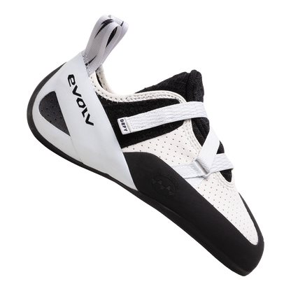 Evolv Defy LV unisex low-volume climbing shoes, white and black lace-up