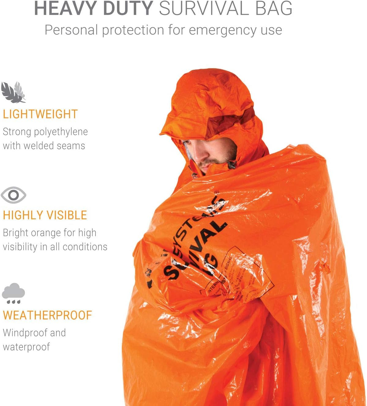 Windproof and Waterproof Orange Survival Bag for 1 to 2 Persons