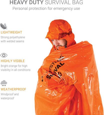 Windproof and Waterproof Orange Survival Bag for 1 to 2 Persons
