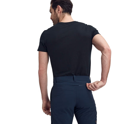 Men's trail running shorts, turquoise blue with button waist and side pockets