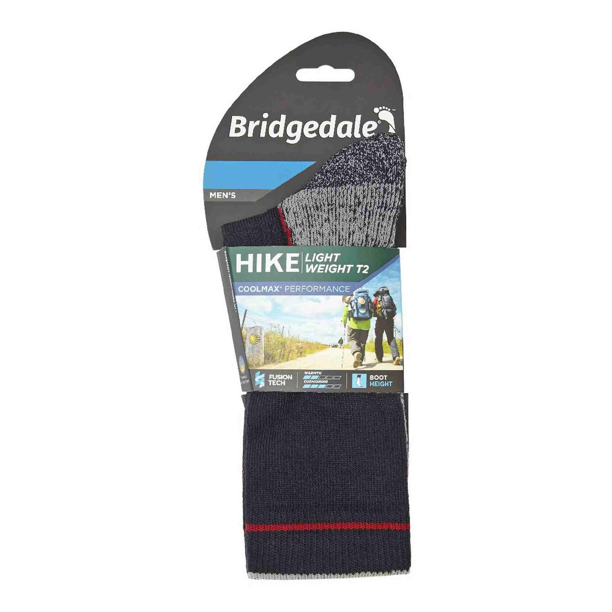 Men's Hike light weight T2 socks, navy with red trim, retail pack