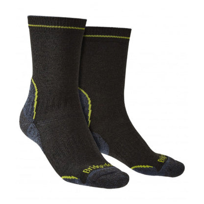 Black hiking boot socks with lime rib top and logo at toe and heel
