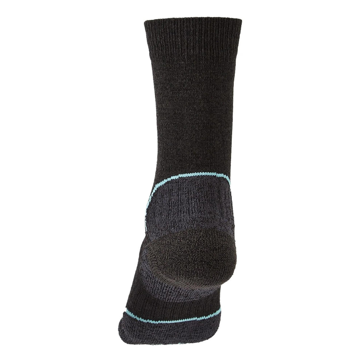 Lightweight hiking boot sock, dark graphite with teal heel stripe and cushioned toe