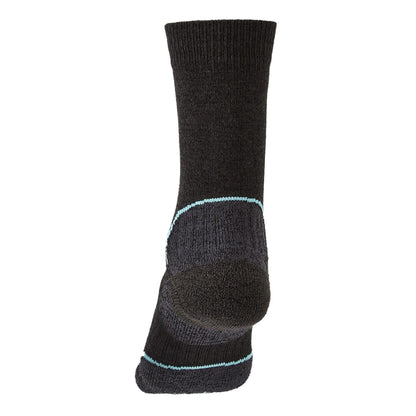 Lightweight hiking boot sock, dark graphite with teal heel stripe and cushioned toe