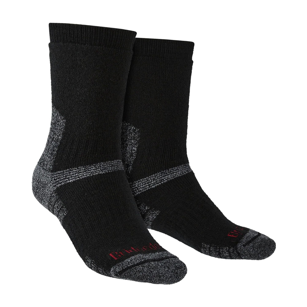 Black men's merino wool boot socks, cushioned crew height, 1-pack