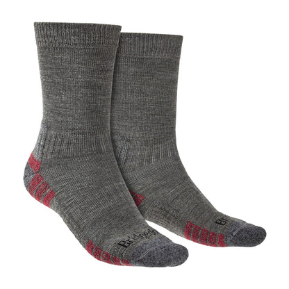 Mens lightweight merino hiking boot socks, grey heather with red accent at heel