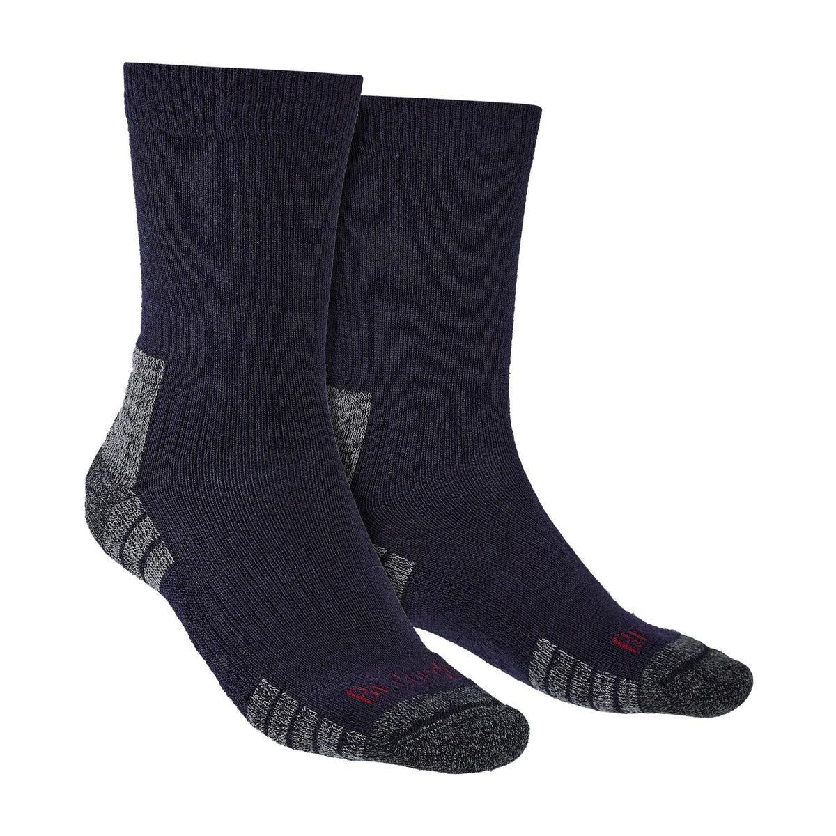 Mens lightweight merino hiking boot socks, navy with red logo on toe
