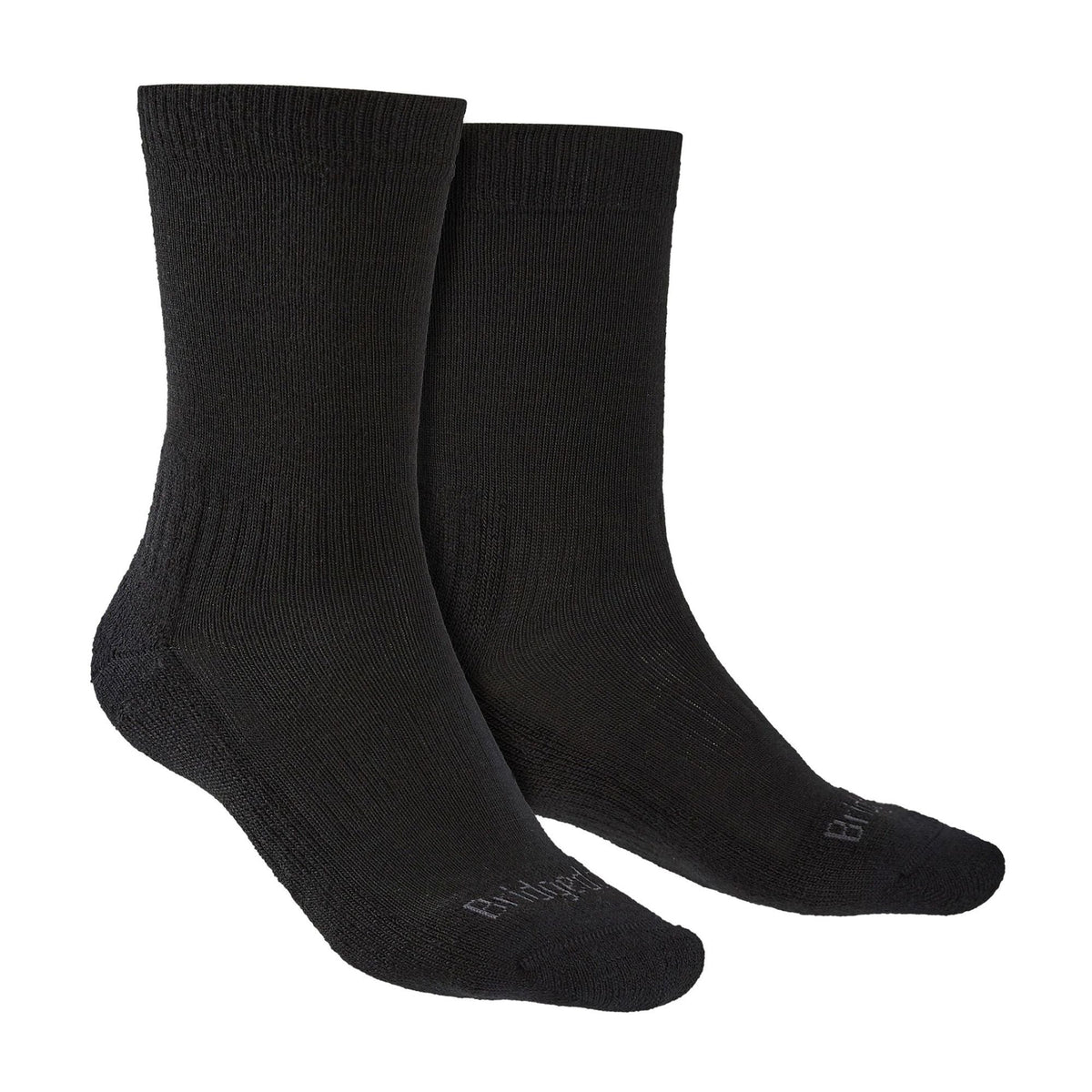 Mens lightweight merino hiking boot socks, black, ribbed crew style, 2-pack