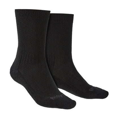 Mens lightweight merino hiking boot socks, black, ribbed crew style, 2-pack