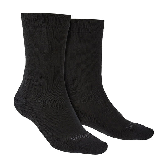 Mens lightweight merino hiking boot socks, black, ribbed crew style, 2-pack