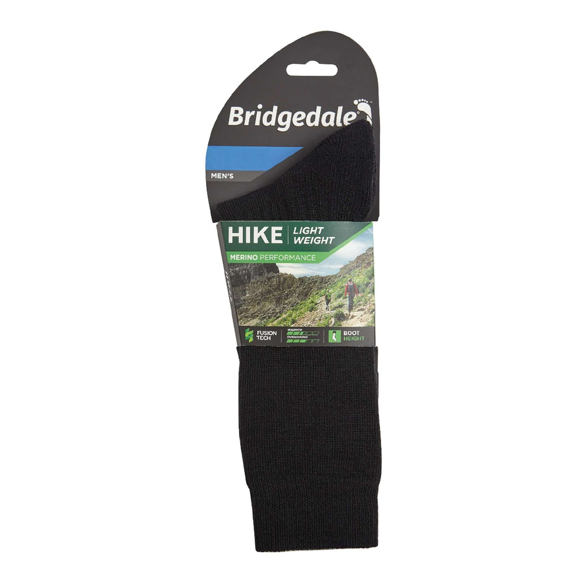 Bridgedale Hike light weight merino boot socks in black, retail pack