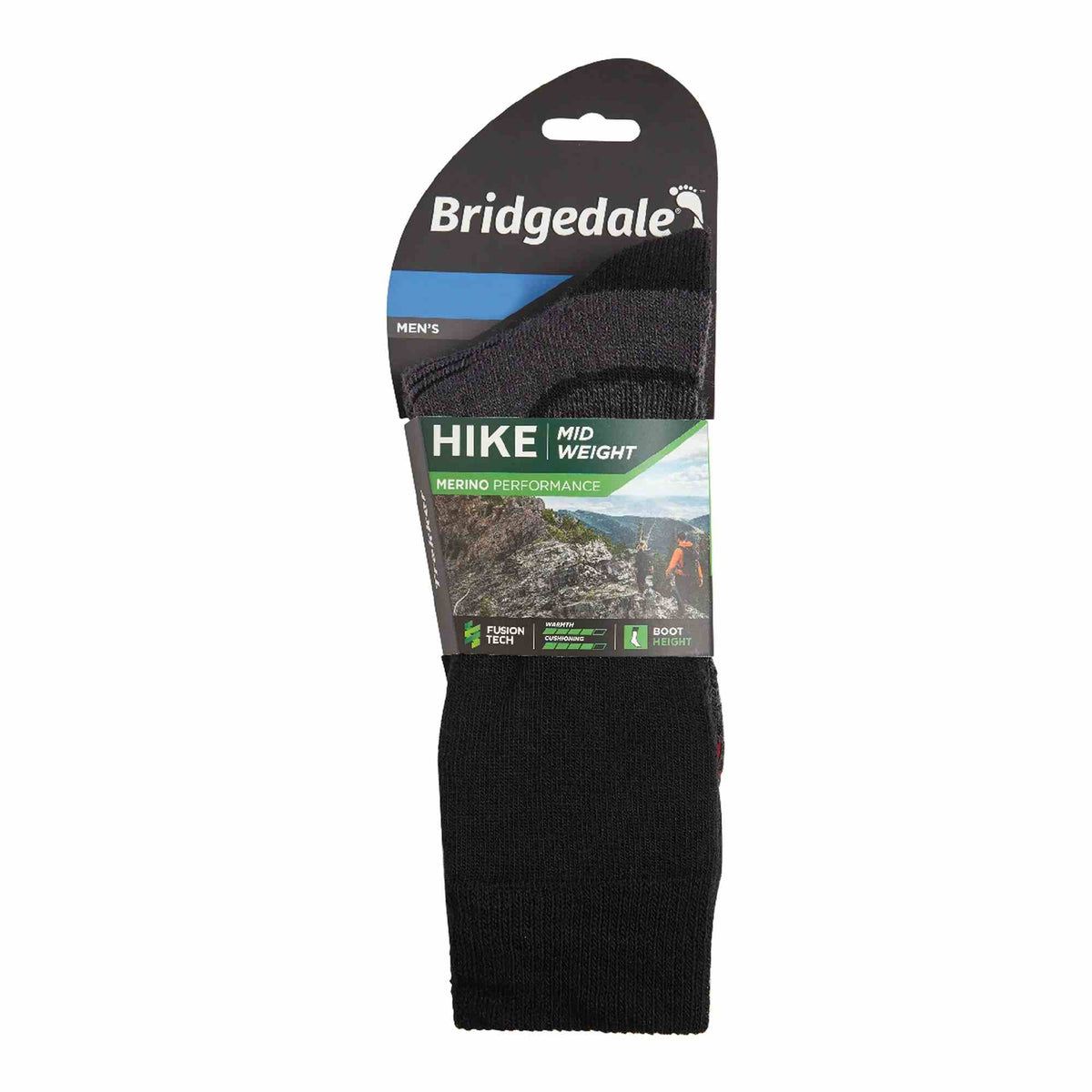 Bridgedale Hike midweight men’s boot socks package, showing black socks