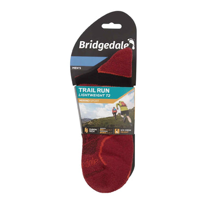 Bridgedale men's Trail Run T2 merino weight crew socks pack, red