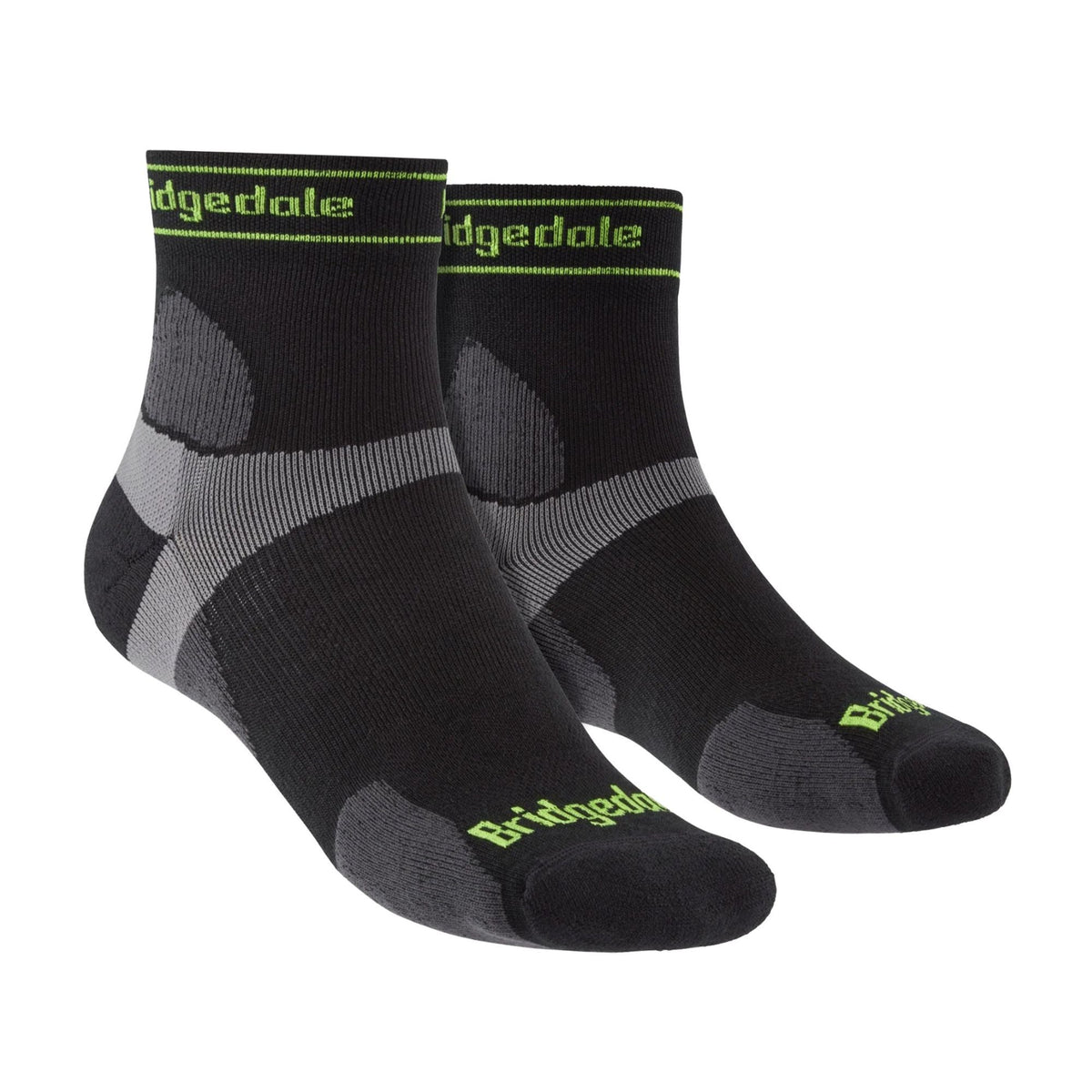 Men's black merino 3/4 crew trail socks with cushioned panels and arch support