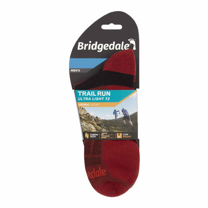 Men's Bridgedale Trail Run Ultra Light T2 merino sport low-cut socks, red