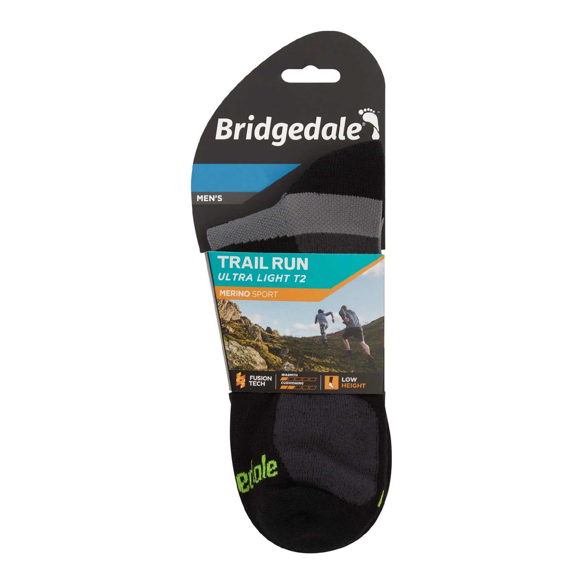 Men's trail run ultralight T2 merino sport low socks, black in retail package