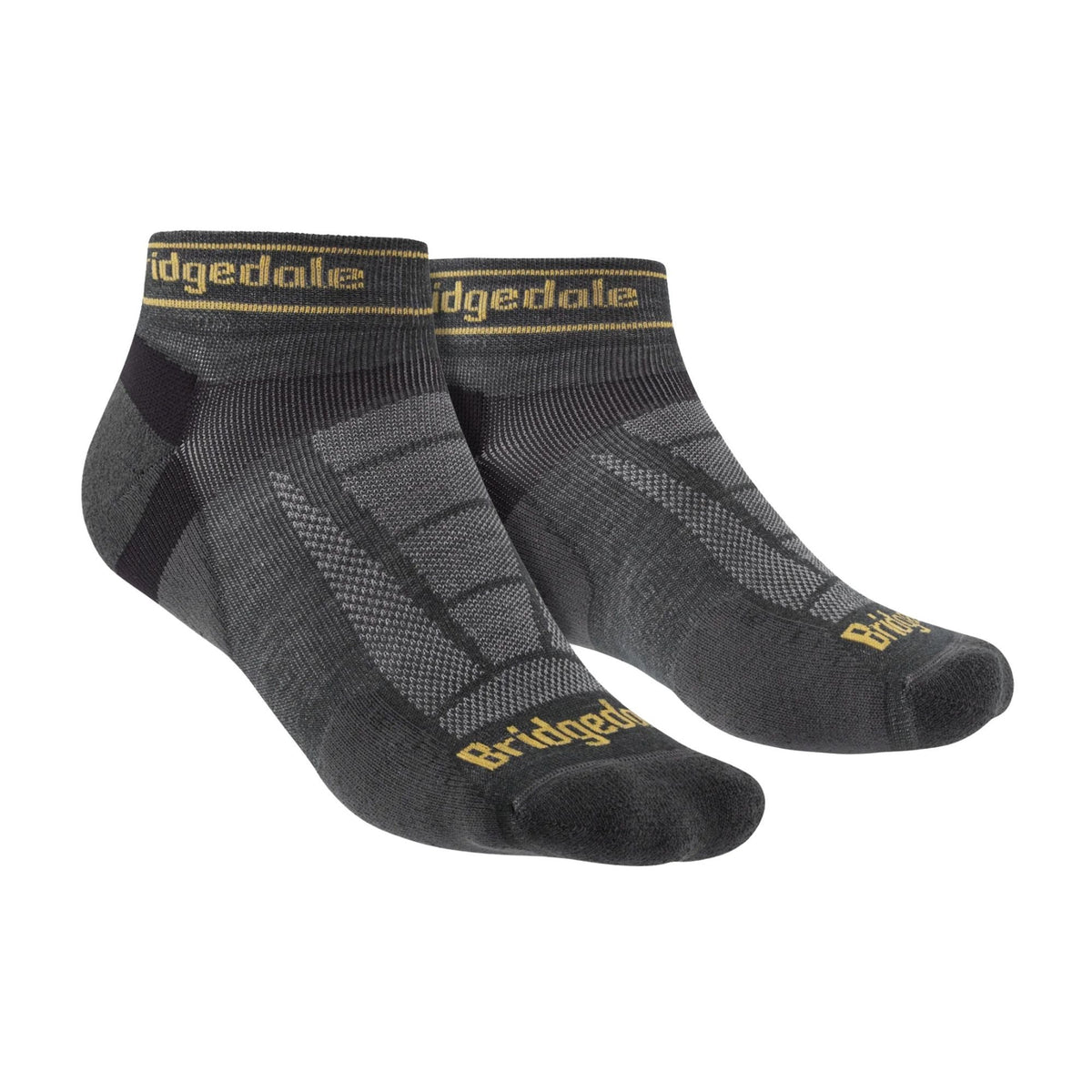 Men's trail low-cut merino wool sport socks, dark gray with cushioned panels and logo