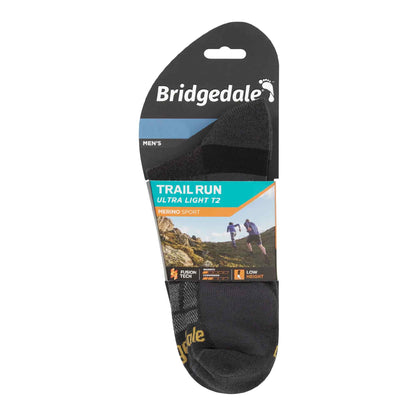 Men's trail run ultralight T2 merino sport low socks, dark gray in retail package