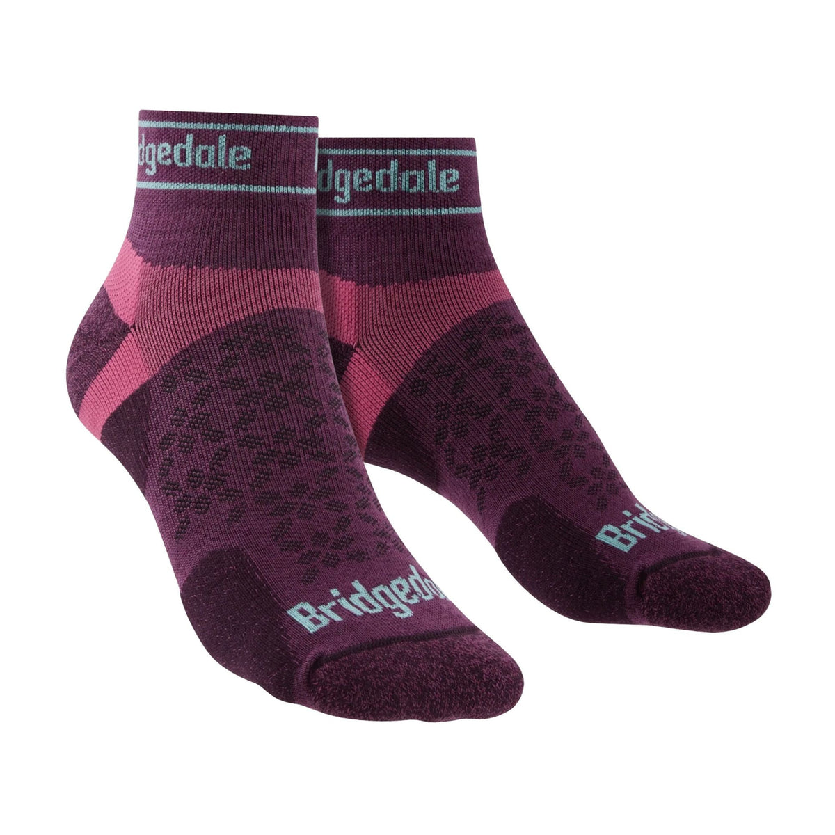 Low-cut merino sport socks, purple and dark charcoal, cushioned foot and toe