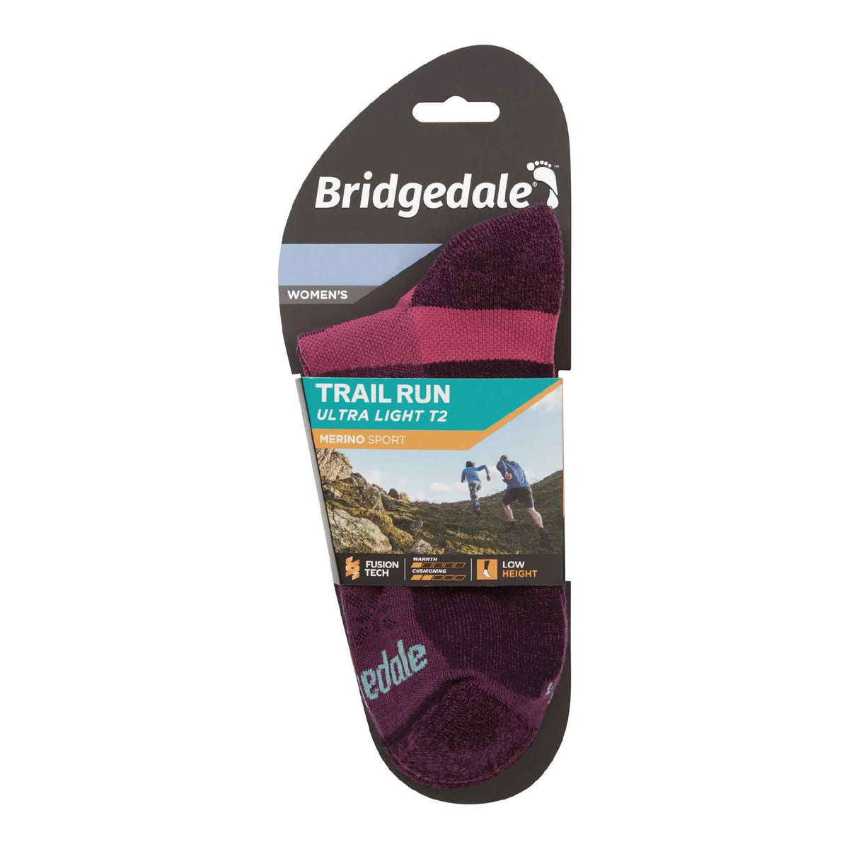Trail running low-cut merino sport sock package with purple and dark charcoal socks