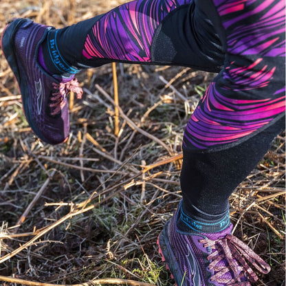 Women’s navy and purple striped low-cut trail sport merino wool socks