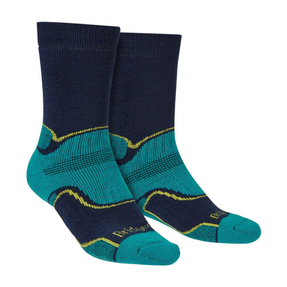 Men’s midweight merino hiking boot socks in teal with navy heel and toe