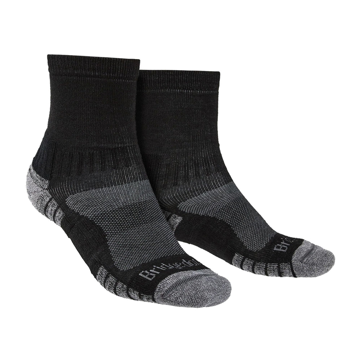 Mens 3/4 crew hiking socks, black with gray heel and toe panels