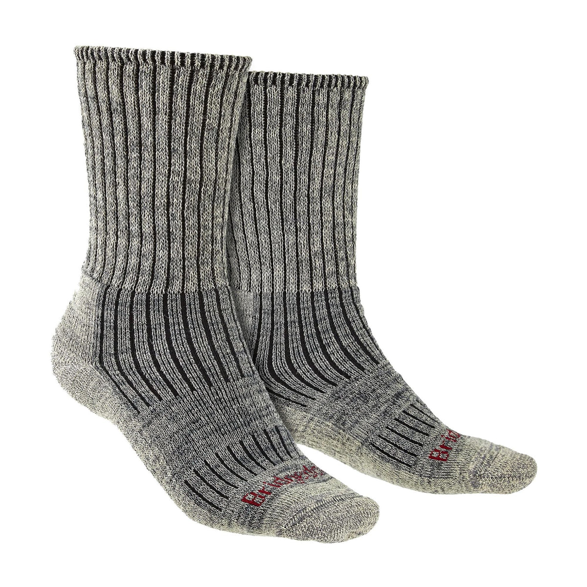 Men's hiking boot socks, midweight merino wool, stone gray rib-knit with cushioned sole