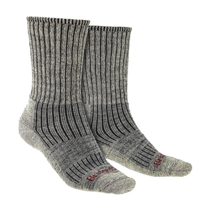 Men's hiking boot socks, midweight merino wool, stone gray rib-knit with cushioned sole