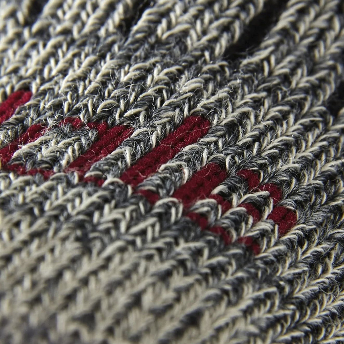 Midweight men's hiking boot sock, charcoal gray knit with red cushion bands