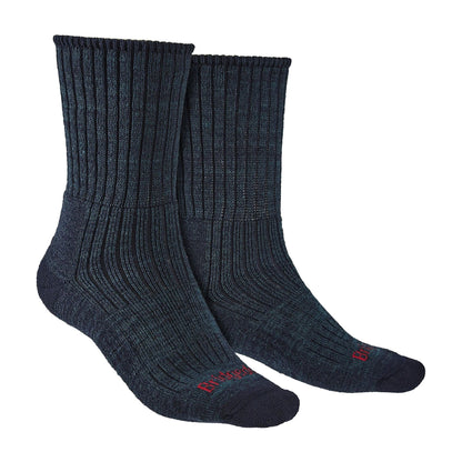 Men's hiking boot socks, midweight merino wool, navy rib-knit with cushioned sole
