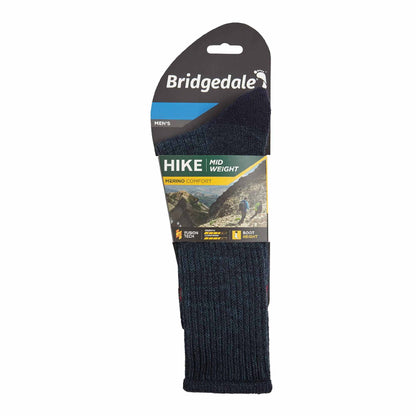 Bridgedale Hike midweight merino comfort hiking boot socks pack, navy