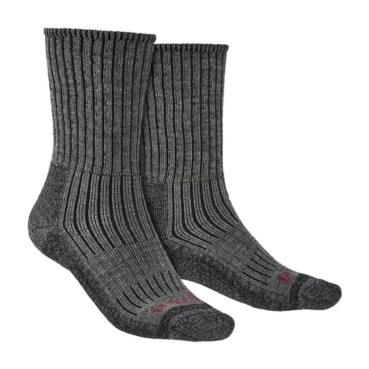 Men's hiking boot socks, midweight merino wool, dark gray rib-knit with cushioned sole