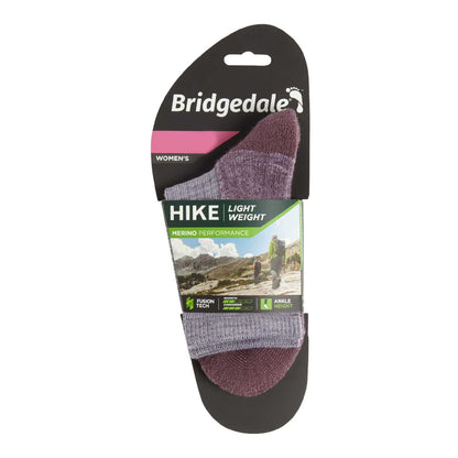 Bridgedale Hike light weight merino performance women's crew socks, heather damson