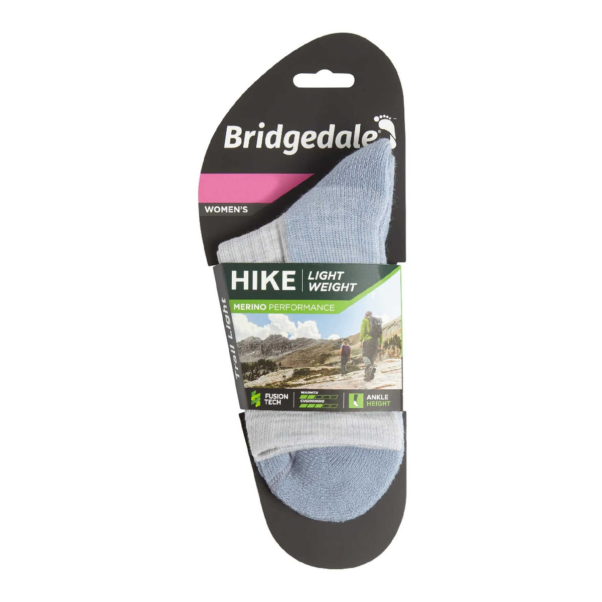 Bridgedale Hike light weight merino performance women's crew socks, light blue