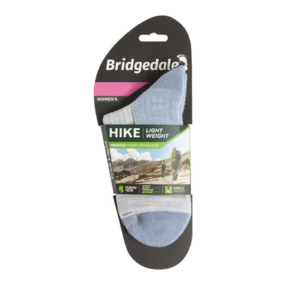 Bridgedale Hike light weight merino performance women's crew socks, light blue
