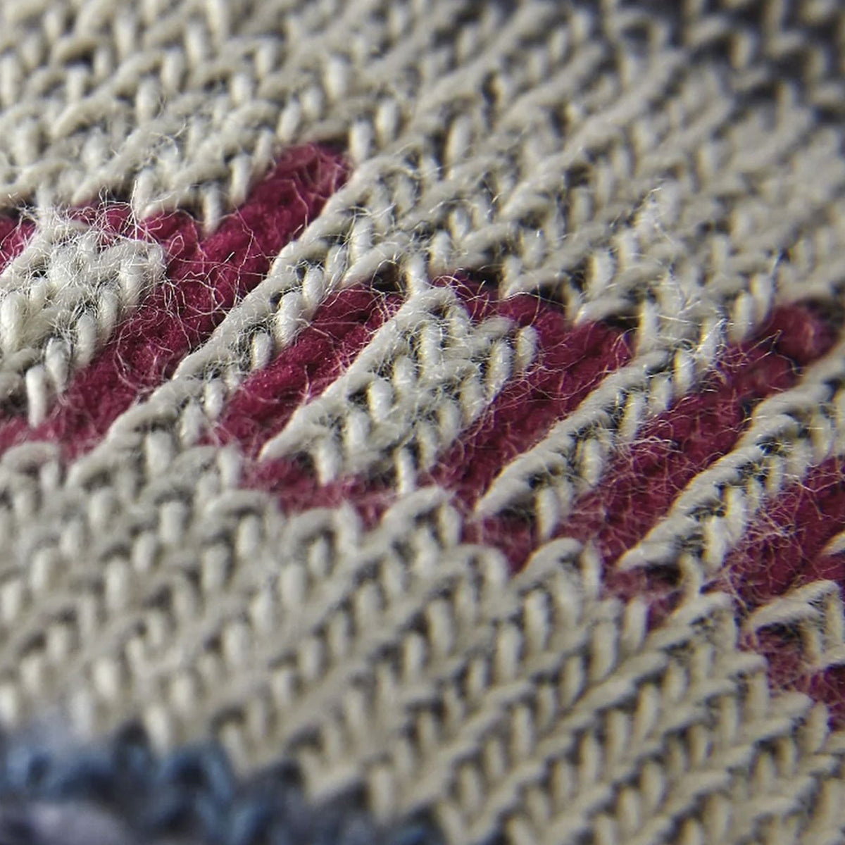 Close-up knit texture of plum hiking boot socks with light contrast stitching.