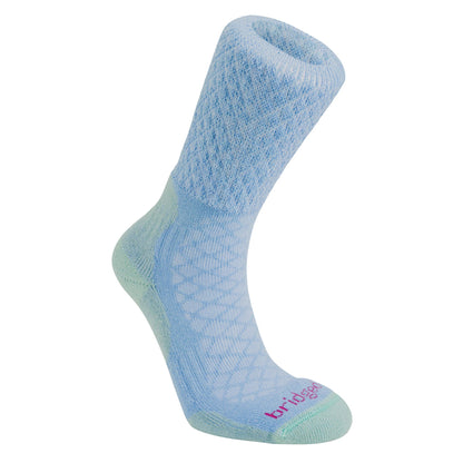 Lightweight merino hiking boot sock, powder blue single with cushioned sole