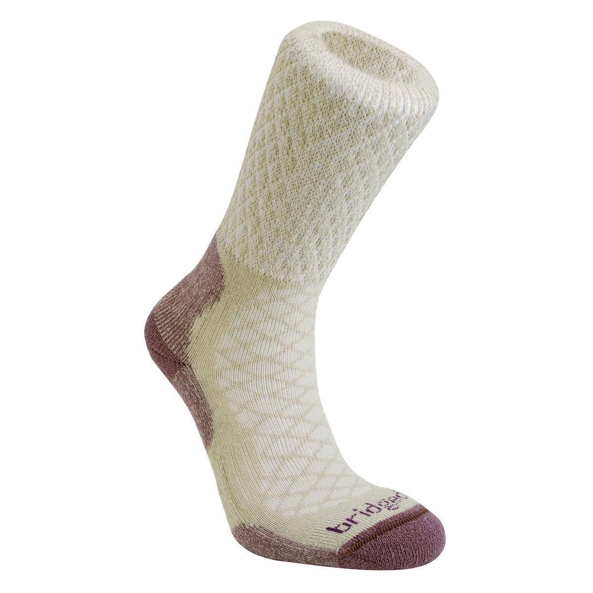 Lightweight merino hiking boot sock, sand single with cushioned sole and brown toe
