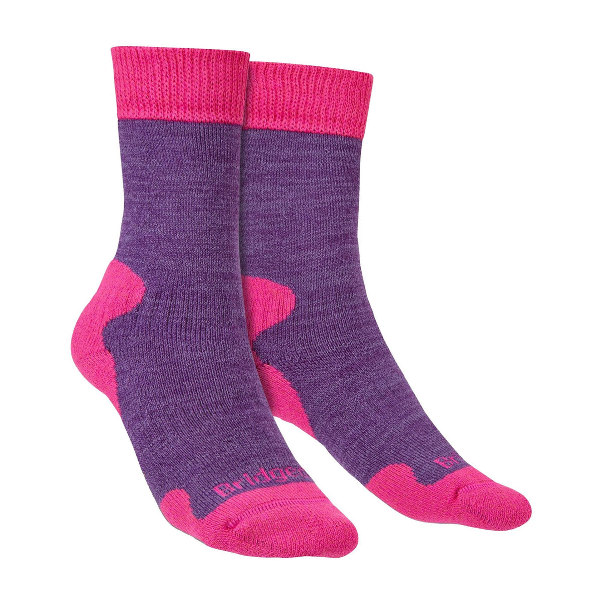 Purple marl merino wool boot socks with bright pink heel and toe