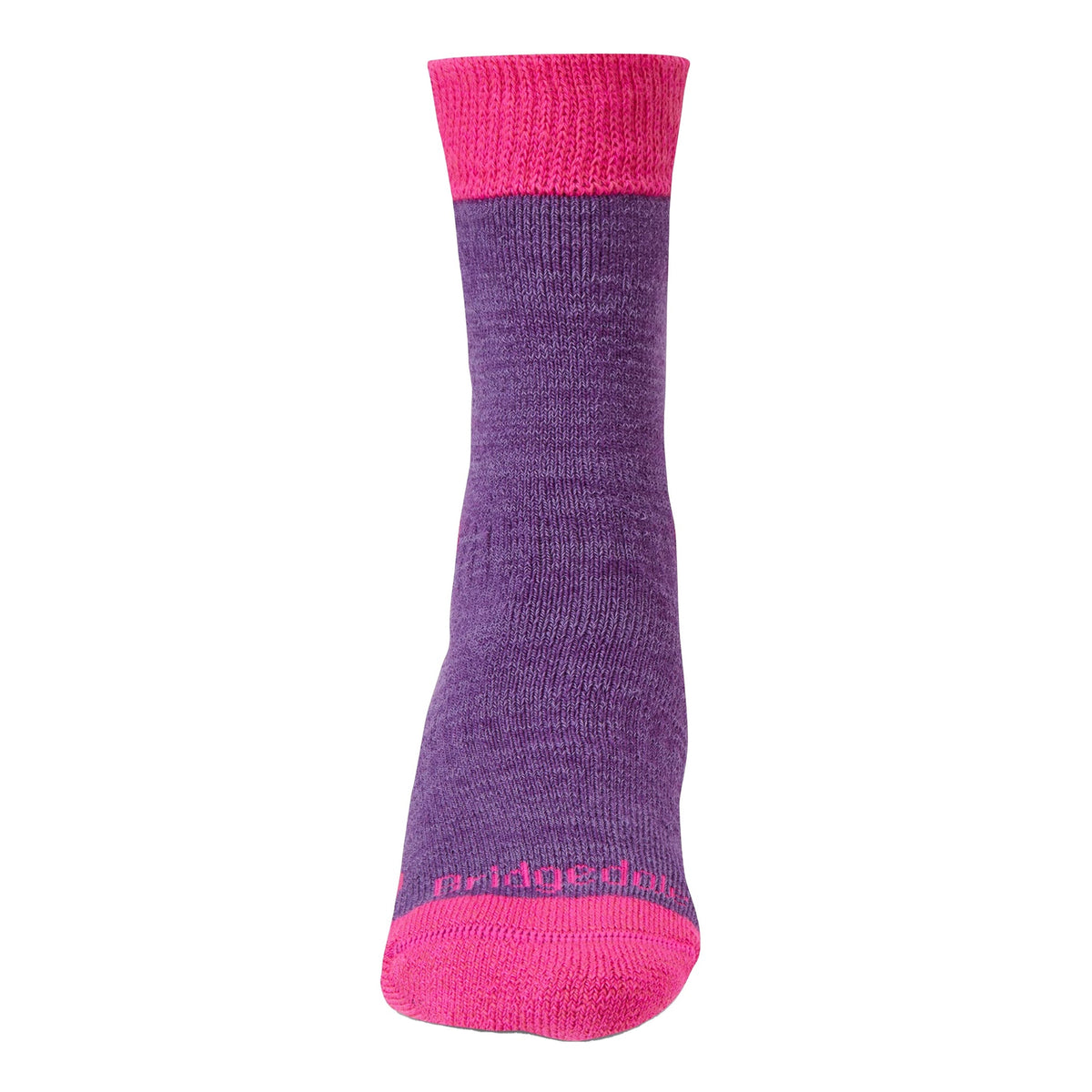 Purple marl merino wool boot sock with bright pink cuff and toe
