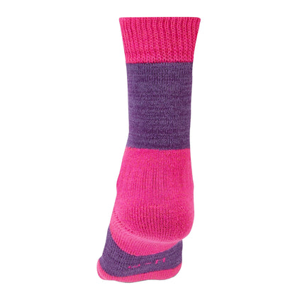 Purple marl merino wool boot sock with pink band and dark toe