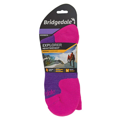 Purple marl merino wool boot socks on retail card, folded pair