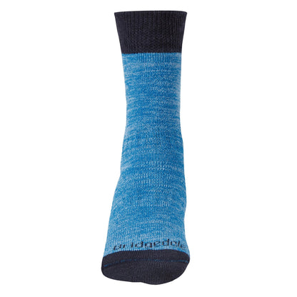 Blue marl merino wool boot sock, ribbed cuff and black toe