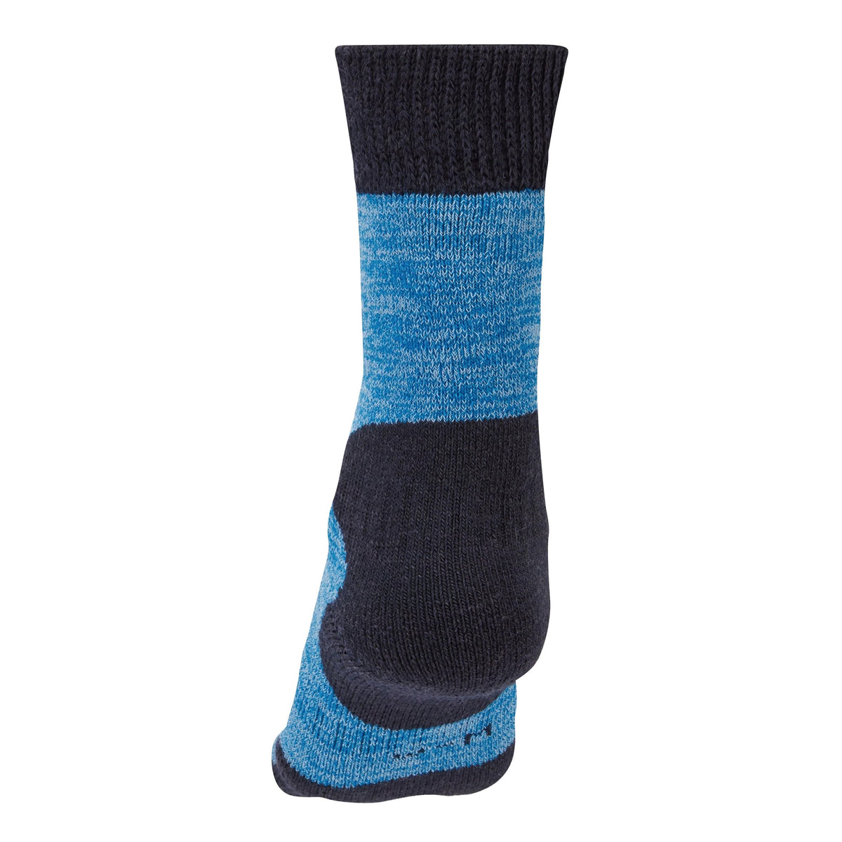 Blue marl merino wool boot sock with black heel, ribbed sole