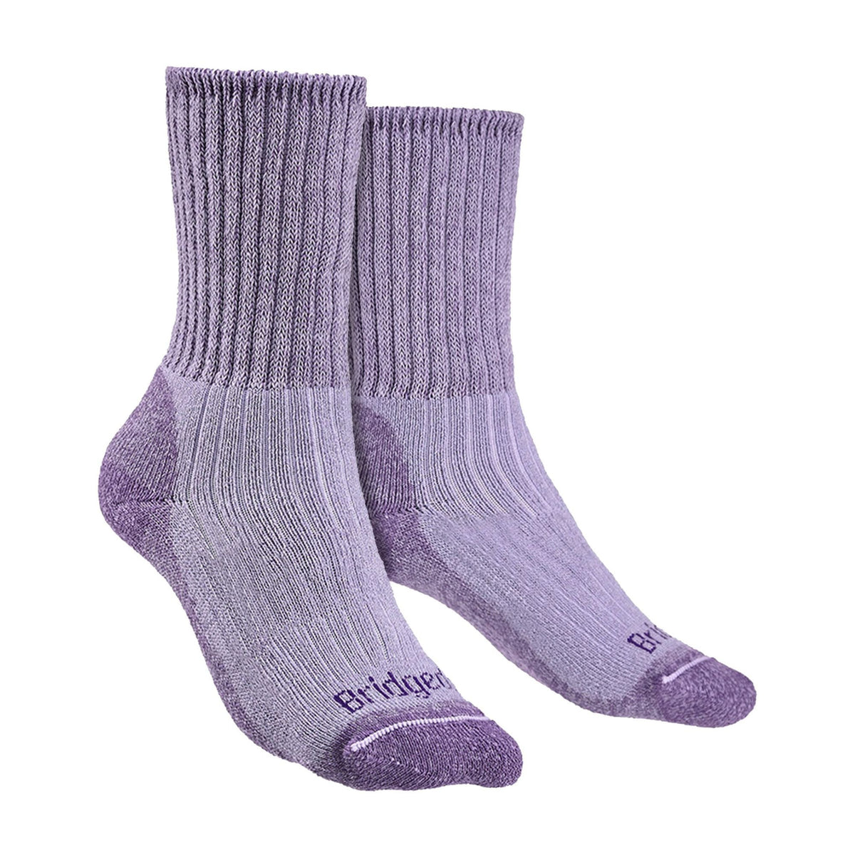 Ladies violet merino wool boot socks with cushioned sole and ribbed mid-calf cuff